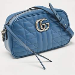 Gucci Blue Quilted Leather Small GG Marmont Crossbody Bag