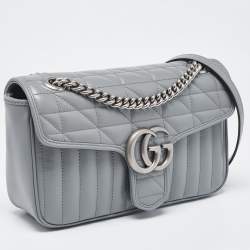 Pre Owned Gucci Grey Mix Quilted Leather Small GG Marmont Shoulder Bag