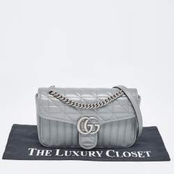 Pre Owned Gucci Grey Mix Quilted Leather Small GG Marmont Shoulder Bag