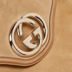 Pre Owned Gucci Tan Suede Medium Britt Tassel Hobo
