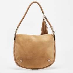 Pre Owned Gucci Tan Suede Medium Britt Tassel Hobo
