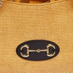 Pre Owned Gucci Yellow Leather and Raffia Horsebit 1955 Chain Tote