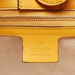 Pre Owned Gucci Yellow Leather and Raffia Horsebit 1955 Chain Tote