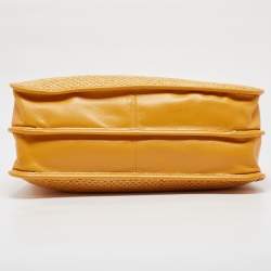 Pre Owned Gucci Yellow Leather and Raffia Horsebit 1955 Chain Tote