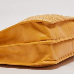 Pre Owned Gucci Yellow Leather and Raffia Horsebit 1955 Chain Tote