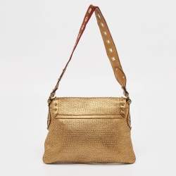 Pre Owned Gucci Gold Leather Studded Pelham Runaway Flap Shoulder Bag