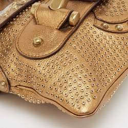 Pre Owned Gucci Gold Leather Studded Pelham Runaway Flap Shoulder Bag