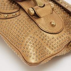 Pre Owned Gucci Gold Leather Studded Pelham Runaway Flap Shoulder Bag