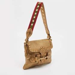 Pre Owned Gucci Gold Leather Studded Pelham Runaway Flap Shoulder Bag