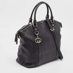 Pre Owned Gucci Black Guccissima Leather GG Charm Dome Satchel