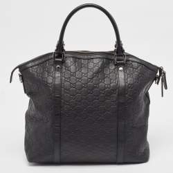 Pre Owned Gucci Black Guccissima Leather GG Charm Dome Satchel