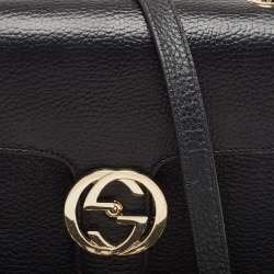 Pre Owned Gucci Black Leather Small Dollar Interlocking G Shoulder Bag