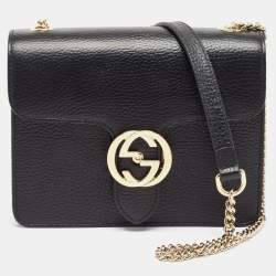Pre Owned Gucci Black Leather Small Dollar Interlocking G Shoulder Bag