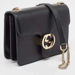 Pre Owned Gucci Black Leather Small Dollar Interlocking G Shoulder Bag