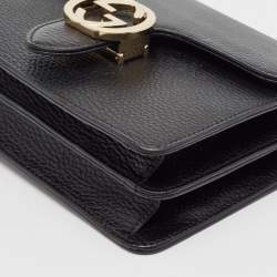 Pre Owned Gucci Black Leather Small Dollar Interlocking G Shoulder Bag