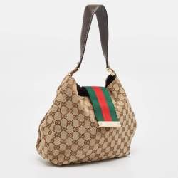 Pre Owned Gucci Brown/Beige GG Canvas and Leather Small New Ladies Web Hobo