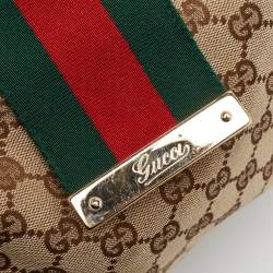 Pre Owned Gucci Brown/Beige GG Canvas and Leather Small New Ladies Web Hobo