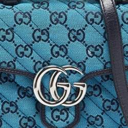 Gucci Blue Canvas GG Diagonal Quilt Canvas and Leather Mini GG Marmont Top Handle Bag