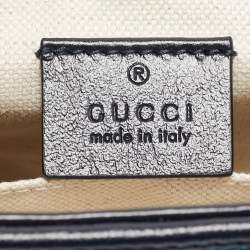 Gucci Blue Canvas GG Diagonal Quilt Canvas and Leather Mini GG Marmont Top Handle Bag