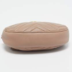 Pre Owned Gucci Beige Matelassé Leather Mini GG Marmont Belt Bag