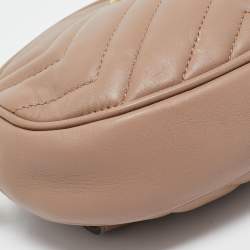 Pre Owned Gucci Beige Matelassé Leather Mini GG Marmont Belt Bag