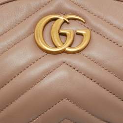 Pre Owned Gucci Beige Matelassé Leather Mini GG Marmont Belt Bag