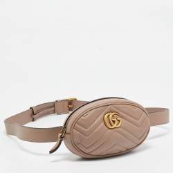 Pre Owned Gucci Beige Matelassé Leather Mini GG Marmont Belt Bag