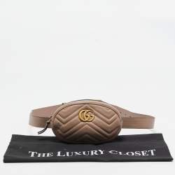 Pre Owned Gucci Beige Matelassé Leather Mini GG Marmont Belt Bag