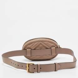 Pre Owned Gucci Beige Matelassé Leather Mini GG Marmont Belt Bag