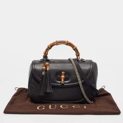 Pre Owned Gucci Black Leather Large New Bamboo Tassel Top Handle Bag
