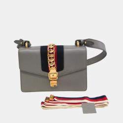 Gucci Grey Leather Small Sylvie Shoulder Bag