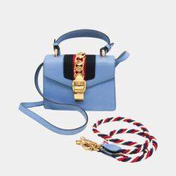 Gucci Light Blue Leather Mini Sylvie Top Handle Bag