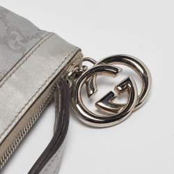 Gucci Silver Guccissima Leather Interlocking G Wristlet Pouch