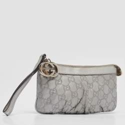 Gucci Silver Guccissima Leather Interlocking G Wristlet Pouch