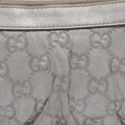 Gucci Silver Guccissima Leather Interlocking G Wristlet Pouch