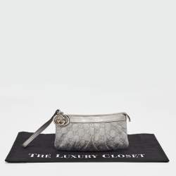 Gucci Silver Guccissima Leather Interlocking G Wristlet Pouch