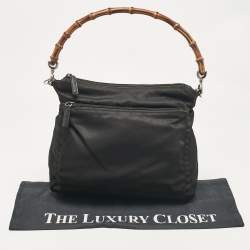 Pre Owned Gucci Black Nylon and Patent Leather Bamboo Hobo