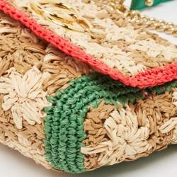 مملوكة مسبقًا Gucci Multicolor Straw and Leather GG Marmont Crochet Shoulder Bag
