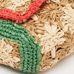 مملوكة مسبقًا Gucci Multicolor Straw and Leather GG Marmont Crochet Shoulder Bag