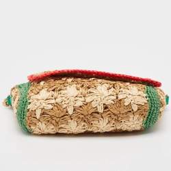 مملوكة مسبقًا Gucci Multicolor Straw and Leather GG Marmont Crochet Shoulder Bag