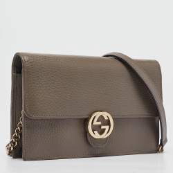 Gucci Grey Leather Interlocking G Wallet on Chain