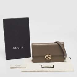 Gucci Grey Leather Interlocking G Wallet on Chain