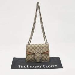 Pre Owned Gucci Beige GG Supreme Canvas and Suede Mini Dionysus Shoulder Bag