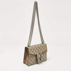 Pre Owned Gucci Beige GG Supreme Canvas and Suede Mini Dionysus Shoulder Bag