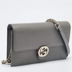 Gucci Grey Leather Leather Interlocking G Wallet On Chain