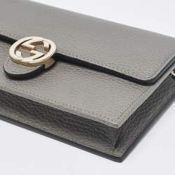 Gucci Grey Leather Leather Interlocking G Wallet On Chain