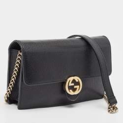 Gucci Black Leather Interlocking G Wallet On Chain