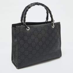 Gucci Black GG Nylon Bamboo Tote