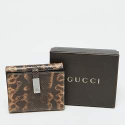Gucci Brown Karung Leather Trifold Wallet
