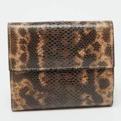 Gucci Brown Karung Leather Trifold Wallet